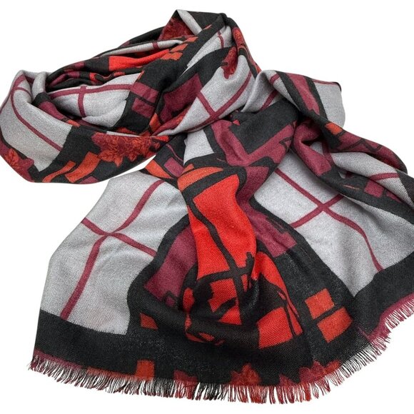 Yarnz 100% Cashmere Oversized Scarf Window Scene Print 36x80" Artsy Luxury - Picture 2 of 13